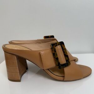 Donald Pliner Tan Leather Ashlie Buckle Slide Sandal Block Heel Women Size 9.5